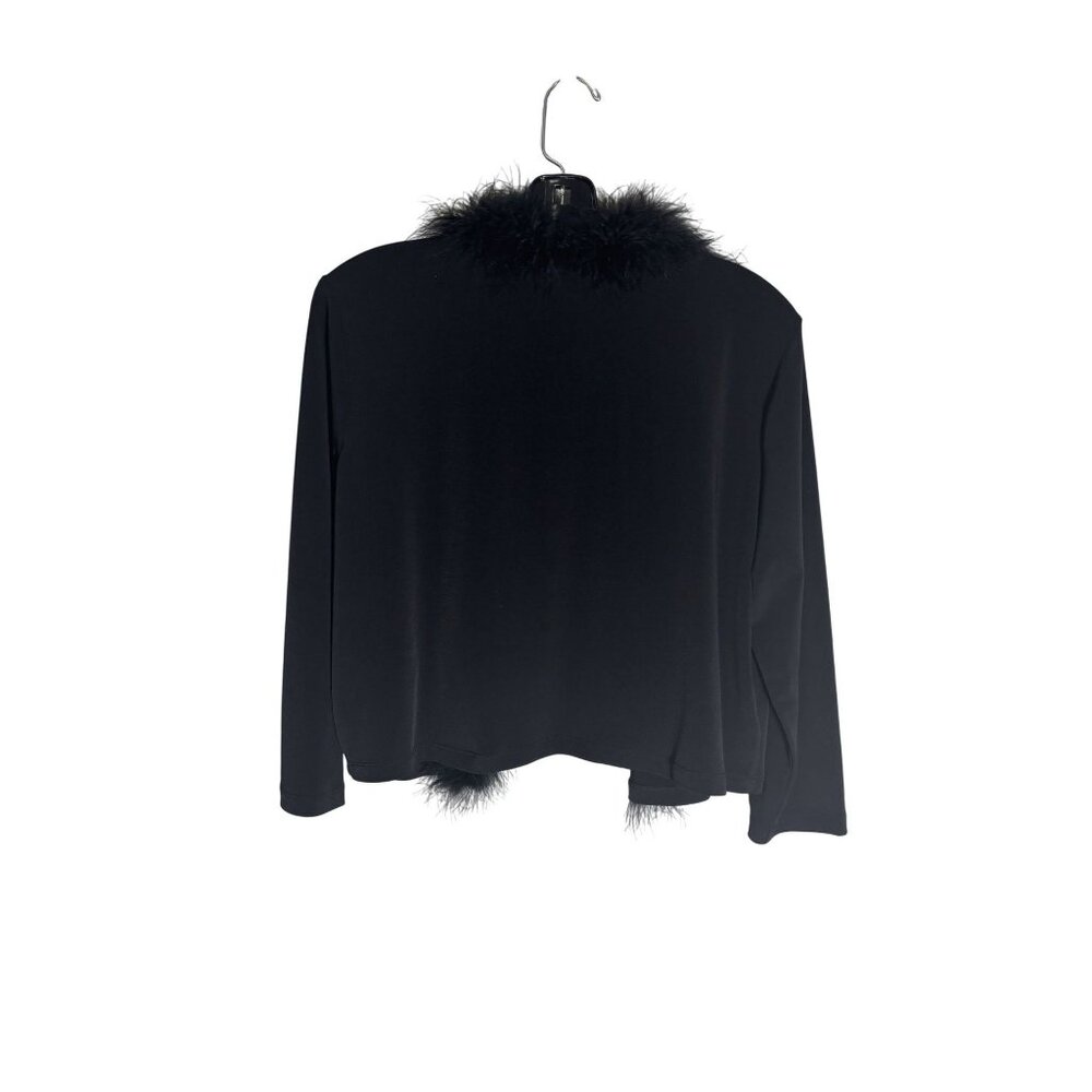 Clueless 90s Black Long Sleeve Top With Faux Feather Trim Collar & Front - Picture 2 of 5